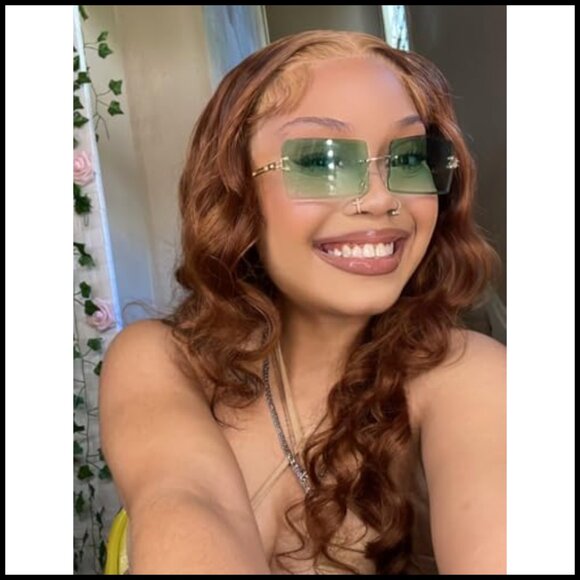 Retro Rimless Rectangle Sunglasses Vintage Square Tinted Lens Unisex main image 7
